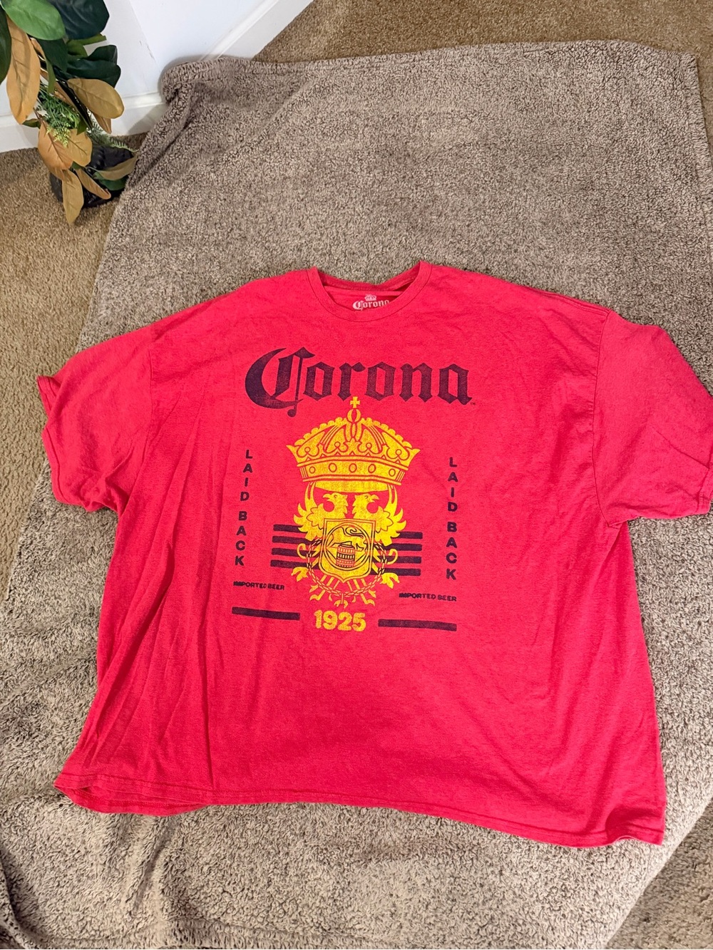 Corona Men's Red Short-Sleeve Tee with Yellow Crown Graphic